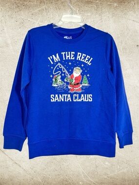 Bass Pro Shops Royal Blue Crewneck Sweatshirt with Santa Clause Fishing Youth XL